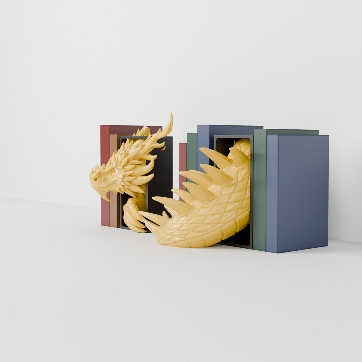 Spine Guard Dragon Book Nook – Golden Dragon Head or Tail Guarding Your Bookshelf - Northern Foundry