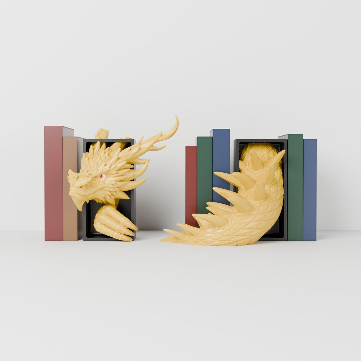 Spine Guard Dragon Book Nook – Golden Dragon Head or Tail Guarding Your Bookshelf - Northern Foundry