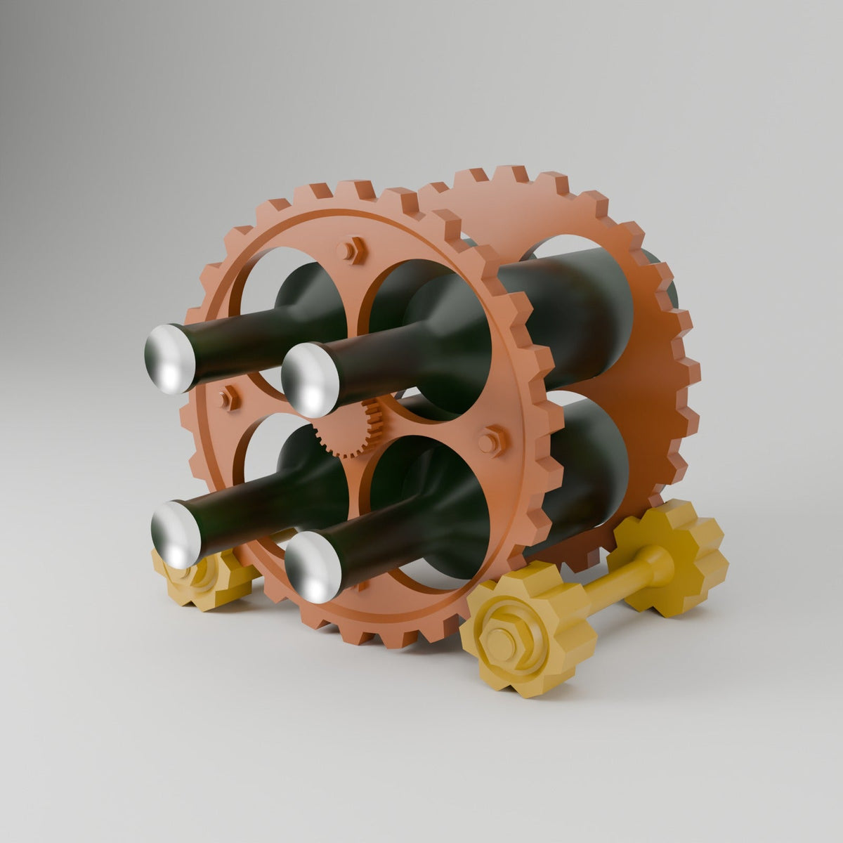 Steampunk Gear Wine Rack – 4 Bottle Countertop Wine Holder with Gears, Bolts and Axles - Northern Foundry