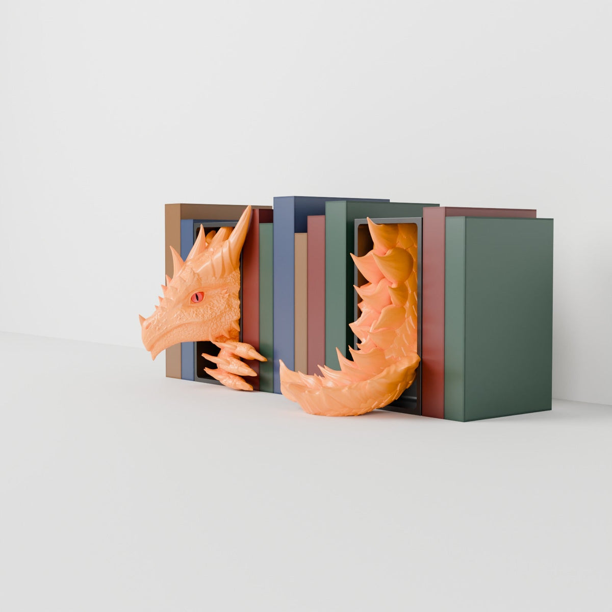 Sun Dragon Book Nook – Golden Dragon Head or Tail Bursting from Your Bookshelf - Northern Foundry