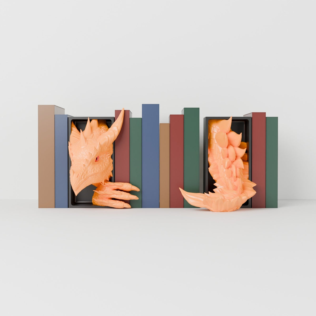 Sun Dragon Book Nook – Golden Dragon Head or Tail Bursting from Your Bookshelf - Northern Foundry