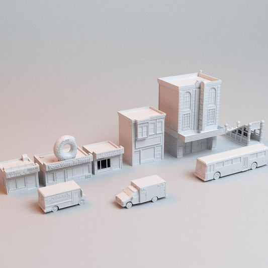 Urban PlayOn Protocol Bundle – 9-Piece Modern City Terrain & Vehicles (28mm/32mm/40mm) - Northern Foundry