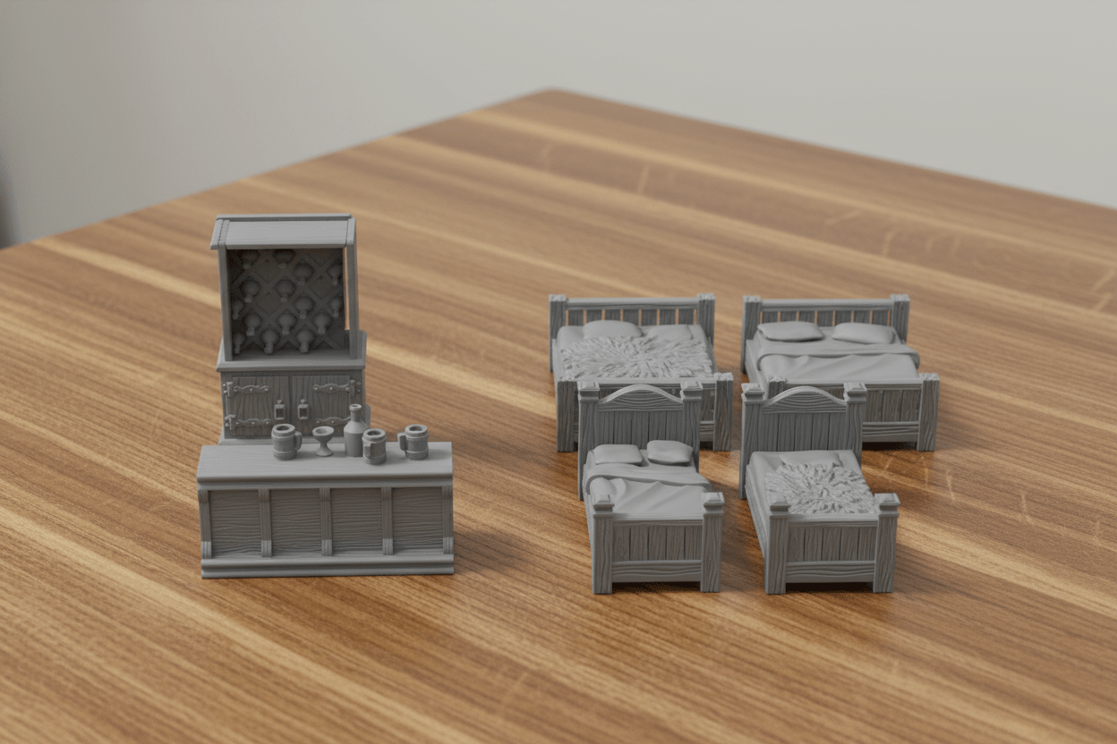 Village Furniture & NPC Mega Set | 28mm Scale Tavern House Interior Decor | RPG Scatter Terrain Dragonshire - Northern Foundry