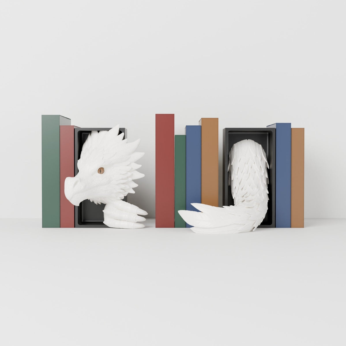 Wind Dragon Book Nook – Feathered Dragon Head or Tail Bursting from Your Bookshelf - Northern Foundry