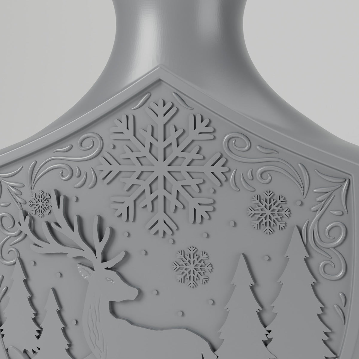 Winter Reindeer Relief Vase – Flat Shield Vase with Deer & Snowflake Scene - Northern Foundry