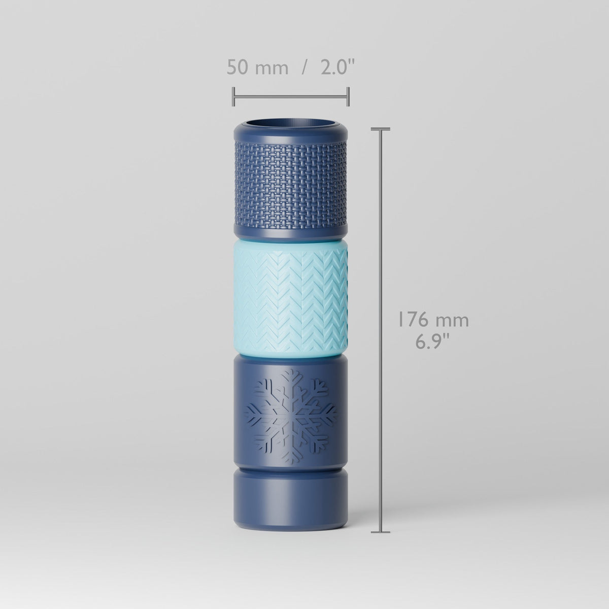 Winter Textured Vase – Navy & Aqua Stacked Bud Vase with Snowflake Band - Northern Foundry