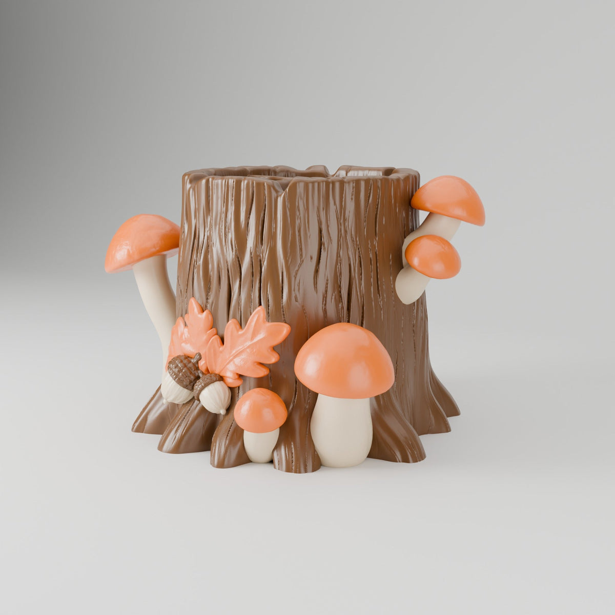 Woodland Stump Pen Holder – Tree Stump Desk Organizer with Mushrooms - Northern Foundry